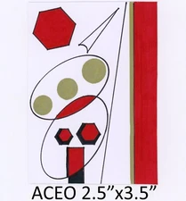 Original ACEO - Abstract, Cubism, Bauhaus - miniature markers painting