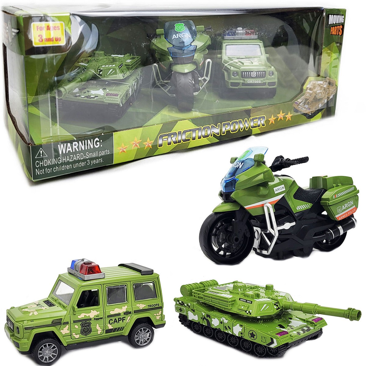 in1 Kids Friction Powered Military Army Vehicles Toy Set Tank Truck  Motorcycle