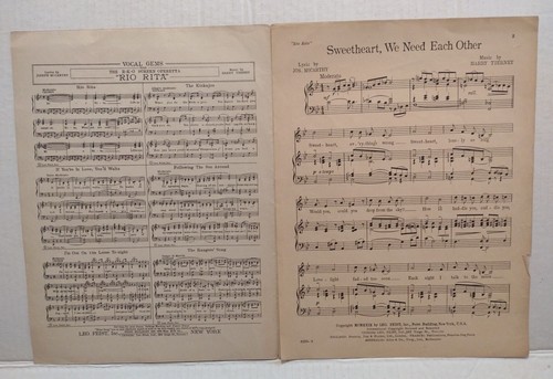 Sweetheart We Need Each Other Music Sheet Ziegfeld's Rio Rita 1929 BAGGED - Picture 3 of 5