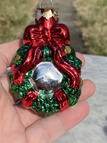 THOMAS PACCONI Ornaments HandBlown Glass 3 Pc Set Color Mcm Wreath Stocking Vtg - Picture 5 of 13
