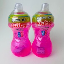 2x Nuby Trainer Sippy Cup Easy Grip No Spill Soft Flex Spout, 10oz 300ml - Pink