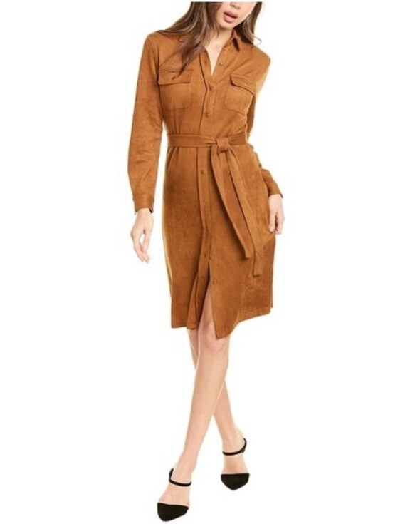 knee length dresses for ladies Evelyn Suede Shift Dress-Dark Chocolate