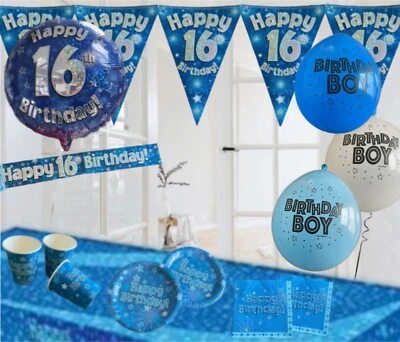 OAKTREE 16th Birthday Blue & Silver Themed Bunting Banners Balloons Party Decorations