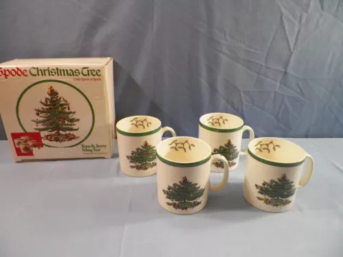 Set of 4 Spode Christmas Tree Tom & Jerry Mugs w/ Box