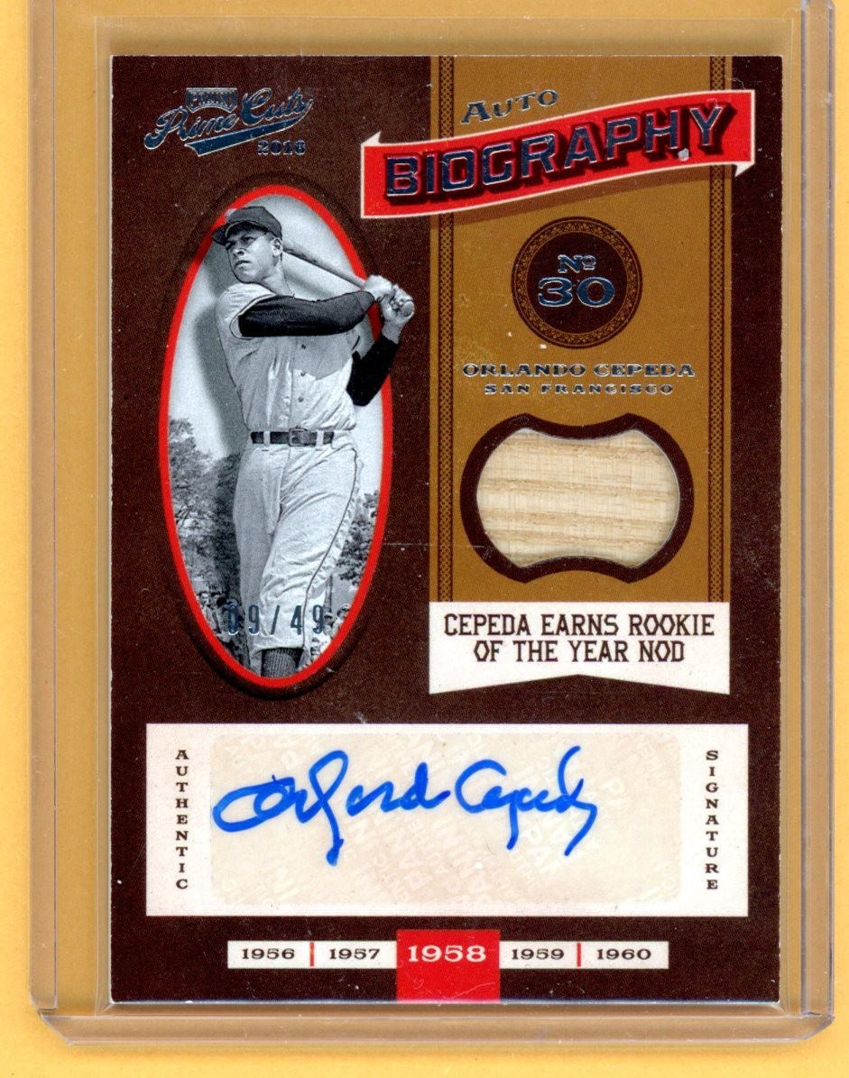2016 Panini Prime Cuts Orlando Cepeda AUTO GAME-USED BAT RELIC #9/49