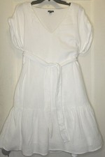 Ann Taylor Medium White V-Neck Short Sleeve Tie-Belt Knit Lined Women’s Dress