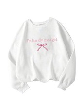 Women's Oversized Bow Sweatshirt Cute Crewneck Letter Graphic Long Sleeve Pul...