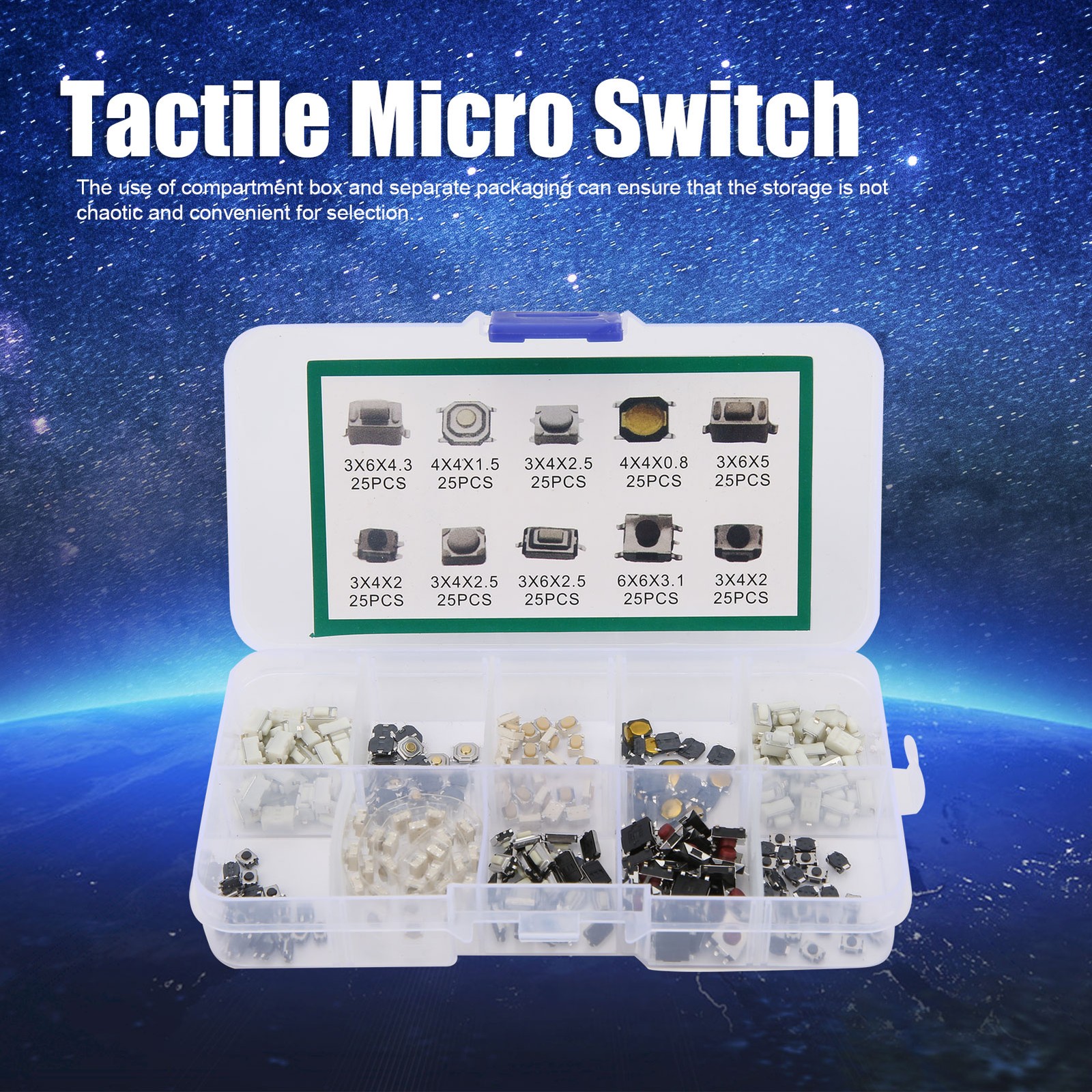 250Pcs Tactile Micro Push Button Switch Assortment Kit For Electronic Enthus