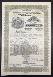 Sale061👍 3x New York State Bond $5.000 Construction of Buildings 04/30