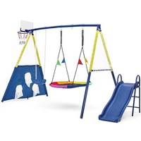 HAUSPROFI 5-in-1 Kids Swing Set for Backyard, Heavy Duty Metal Swingset