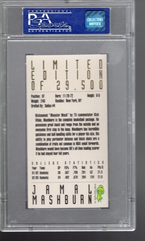 SLA437- 1993 Classic Futures LPs #LP3 Jamal Mashburn - PSA NmMt (8) - Image 2 of 2