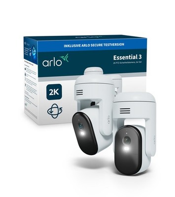 ARLO Essential 3 2K PTZ-Sicherheitskamera, 2er Set, Überwachungskamera Set