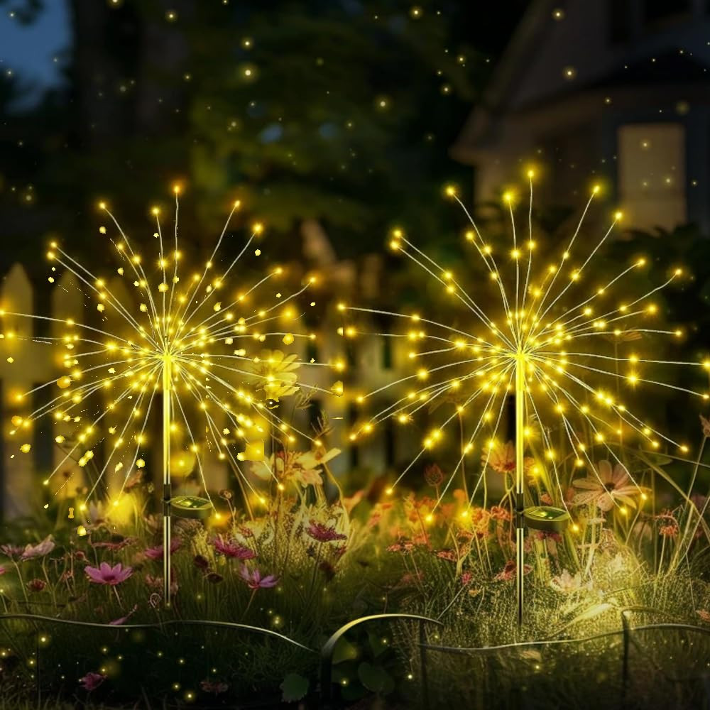 2 Pack Solar Firework Lights - 150 LED 8 Mode Outdoor Garden Lights