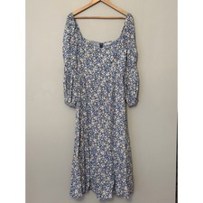 Reformation Mica Floral Print Square Neck Midi Dress Blue Tiered Cottage Size 10