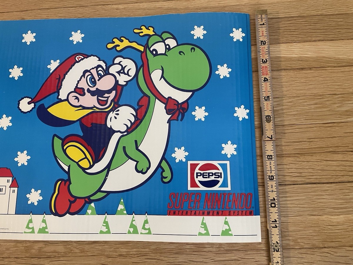 Vintage 1991 SNES Super Nintendo Mario Store Display Sign Pepsi