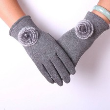 Women Gloves Warm Soft Fleece Big Pom Lined Pom Comfortable Winter Thermal Fur