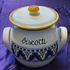 Fima Deruta Italian Biscotti Jar Ricco Deruta Hand Made Painted Ceramic Pottery