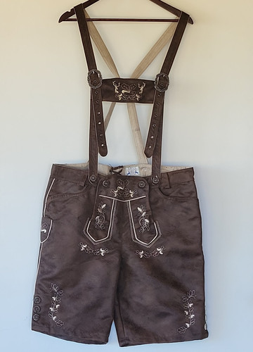 SMOG Men's XL Brown Embroidered Lederhosen Bavarian Shorts Oktoberfest Munich