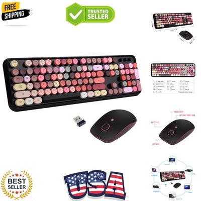 Colorful Keyboard and Mouse Wireless, Retro Lipstick Typewriter Style Keyboar...