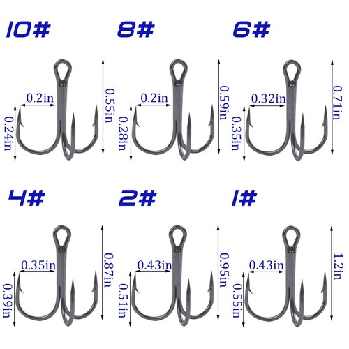 Fishing Treble Hooks, 180pcs Round Bend Treble Hooks Sharp Strong Barbed with... - Picture 5 of 7