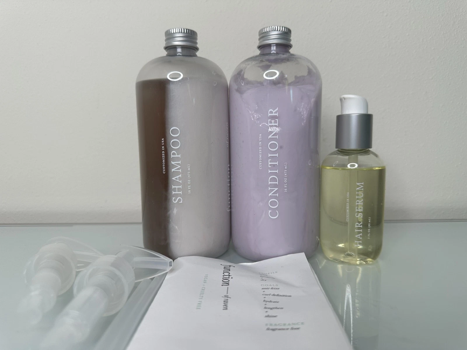 Function Of Beauty Shampoo Conditioner 16oz wavy/medium/dry + Hair Serum W/Pumps
