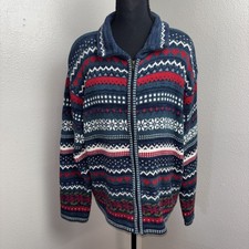 Vtg Tiara International Sweater Women's XL Blue Fair Isle Zip Cardigan Hearts