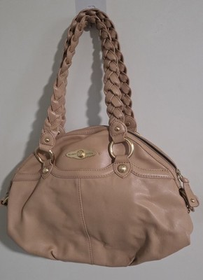 Vintage Elliott Lucca Tan Leather Dome Braided Double Handle Satchel Handbag 