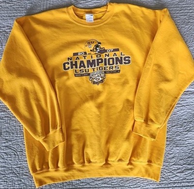 Gildan LSU Tigers Sweatshirt Mens XL Yellow 2007 College Football Champions  VTG