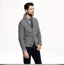 J Crew Men  s Donegal Shawl Cardigan Sweater blend wool Size L Gray