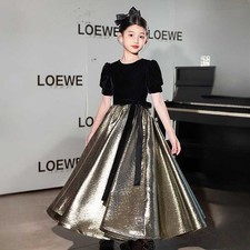 Girl Kids Show Long dress Puffy Sleeve Club Ball Gown Princess Party Frock 73981