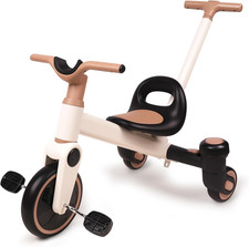 4-In-1 Toddler Tricycle for Ages 3-5, Kids Tricycle with Adjustable Push Handle,