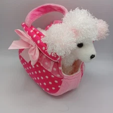 Aurora Plush Dog Pink Polka Dot Bag Purse Pink White Poodle Small 6" Fancy Pals