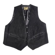 Vintage Learsi Suede Genuine Leather Vest Black Snap Front 2XL Unisex Bohemian