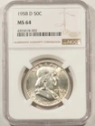 1958-D FRANKLIN HALF DOLLAR - NGC MS-64