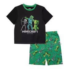Minecraft Movie Boys Pajamas Set Shirt Shorts Size 6 8 10 12 Creeper Zombie Girl