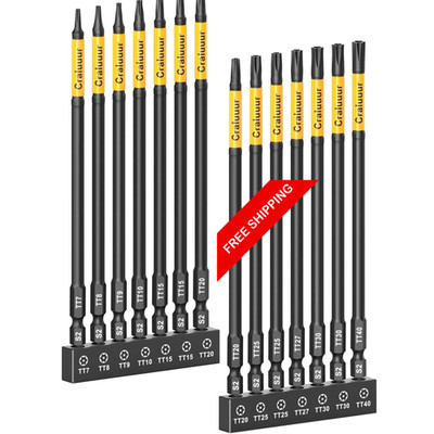 14PCS impact Long torx Bit Set 6 Inch T7 T40 Tamper Proof star Bits Set magnetic