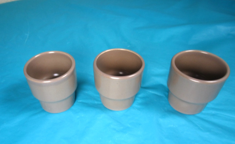 Three Poole Pottery Eggcups in Twintone Mushroom 1 7/8 inches Vintage England