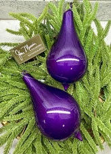 Jim Marvin • Neiman Marcus Purple Glitter Glass Teardrop Christmas Ornament 6”