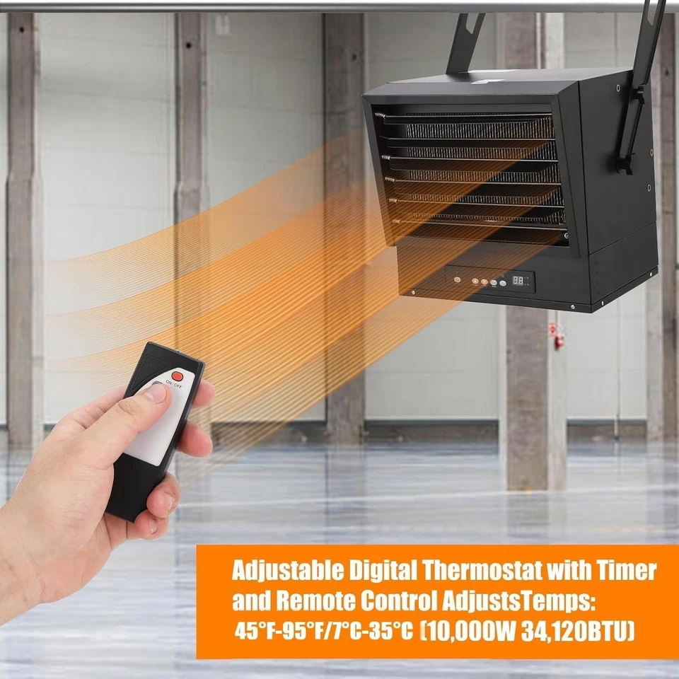 Calentador de garaje eléctrico industrial de 10000 vatios 240 V con cable montaje en techo Gara Foto 3 de 4