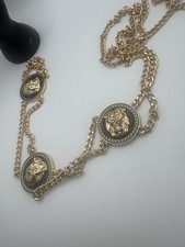 Vintage Lion Head Greek Black And Gold Tone Chain Belt