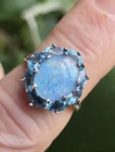 VINTAGE~DESIGNER~STERLING~SILVER~w/~OPAL~&~BLUE~TOPAZ~AMAZING~RING~SIZE~8~SIGNED