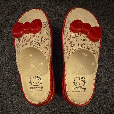 Hello Kitty Girls Slip-On Clog Sandals White/Red Bow Character Print US 8