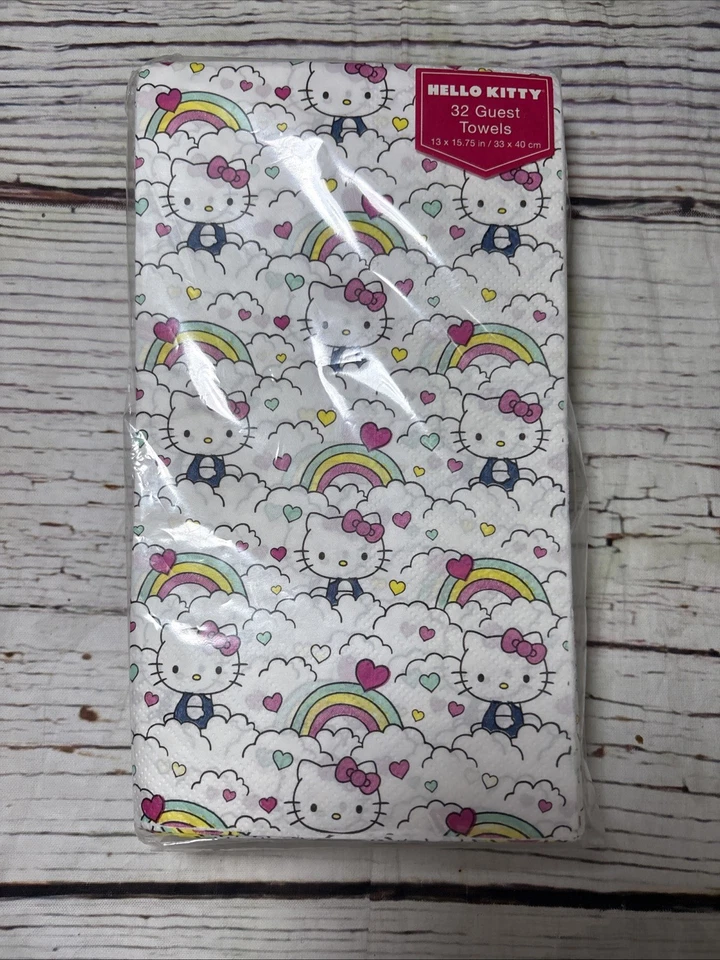 Hello Kitty 32 Toallas para Invitados Servilletas de Papel Nubes Arco Iris Juego de 2 NUEVO Foto 3 de 4