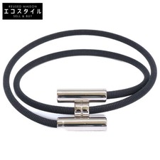 HERMES Tournis Tressee Armband Schwarz Silber Stoff 17mm x 20mm Gebraucht