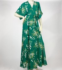 NWT Reformation Winslow Emerald Green Floral Wrap Dress Floor Length Boho Gown