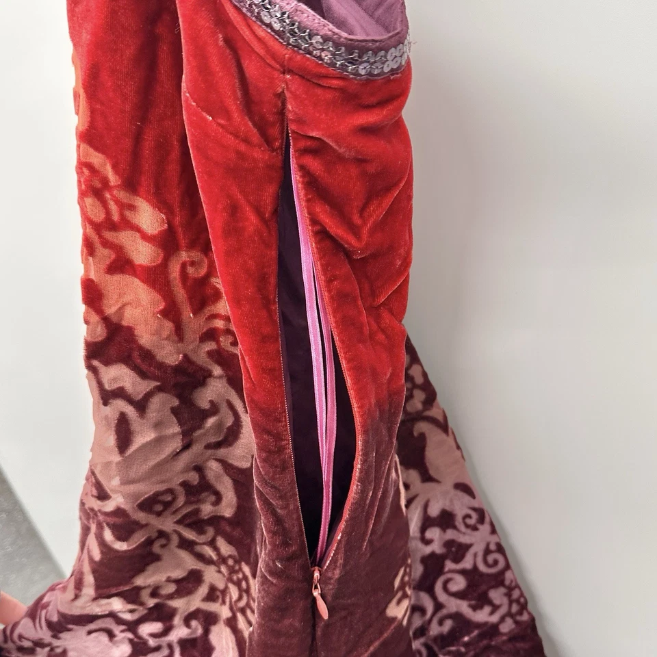 Free People Velvet Burnout Tunic Mini Dress Sz 8 Silk Forbidden Ivy Red Purple - Image 3 of 4