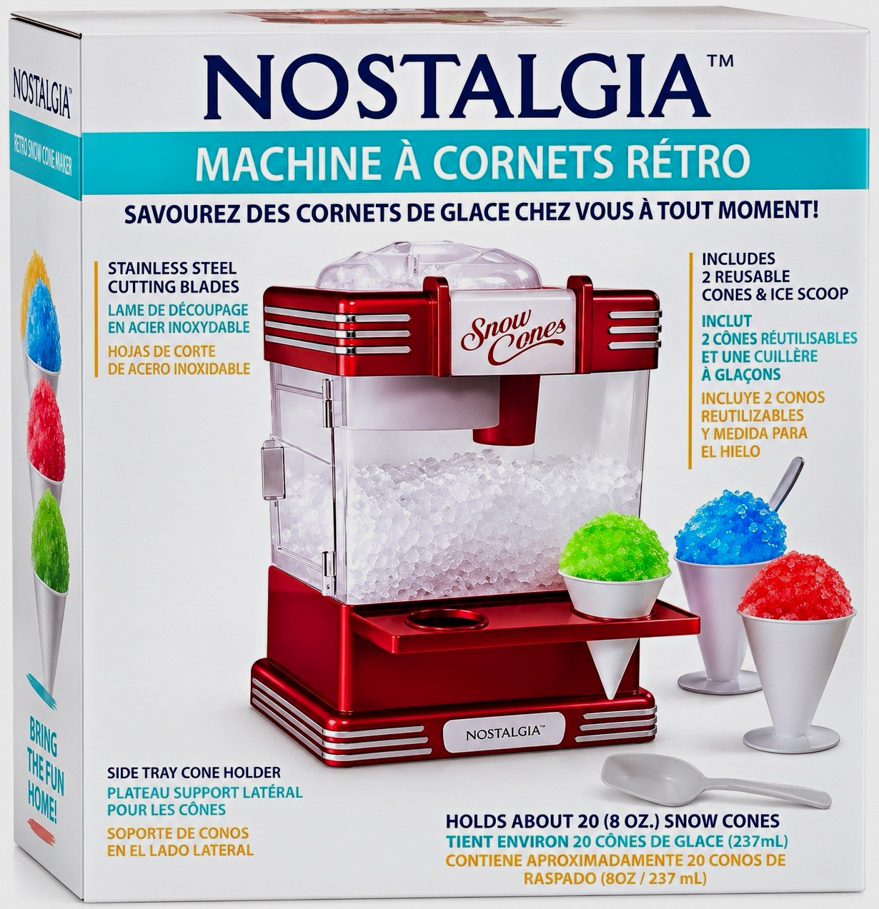 Nostalgia Snow Cone Machine Retro Red Ice Shaver w/ 2 Reusable Cones & Scoop