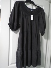 Old Navy Embroidered Round Neck Charcoal Gray 3/4 Sleeve Dress, Sz S