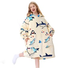 Wearable Blanket Hoodie-Shark Plush Hooded Blanket with Pockets, Cozy Fleece ...