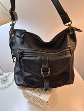 Vintage Fossil Sasha Black Leather Crossbody Bag Brass Key Hang Tag Charm Purse